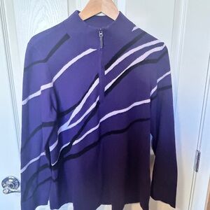 Chico's Purple Zip-Up Sweater with Black and White Accents 3 NWT
